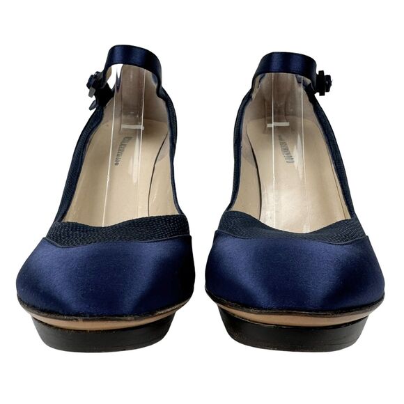 Nicholas Kirkwood Mary Jane High Heels EU 38 US 7.5 Navy Satin Round Toe Italy - Picture 4 of 14